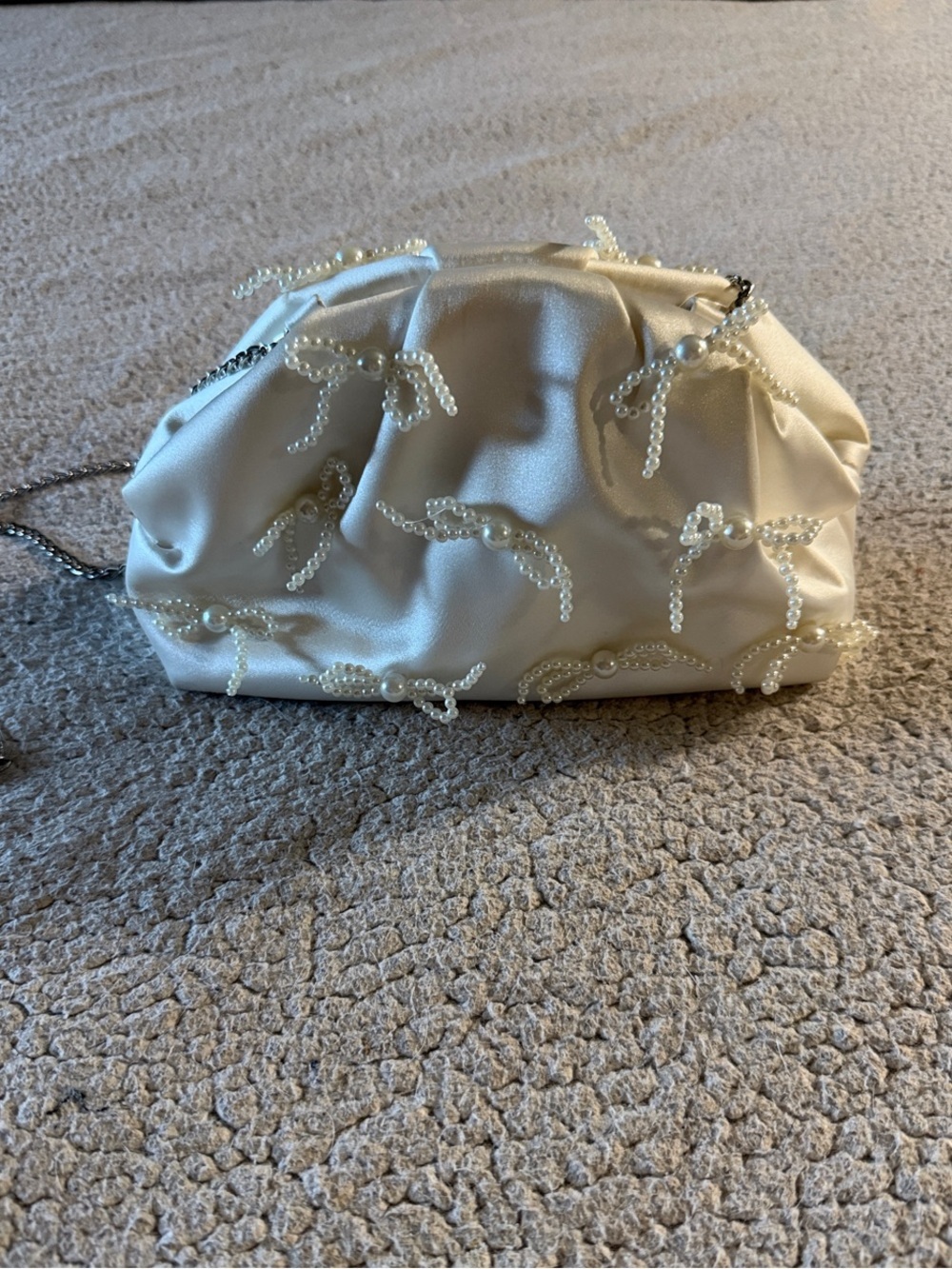 Sincerly Jules Ivory Satin Pearl-Embellished Bag